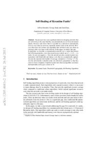 Self-Healing of Byzantine Faults? Jeffrey Knockel, George Saad, and Jared Saia arXiv:1205.4681v2 [cs.CR] 26 JulDepartment of Computer Science, University of New Mexico,