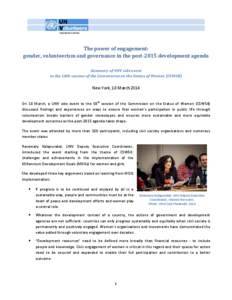 The power of engagement: gender, volunteerism and governance in the post-2015 development agenda Summary of UNV side event to the 58th session of the Commission on the Status of Women (CSW58)  New York, 18 March 2014