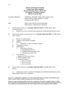 Draft  Kansas State Board of Nursing Landon State Office Building Board of Nursing Library, Room 1051 Investigative Committee Agenda