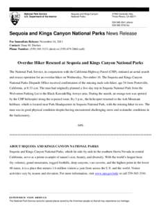 National Park Service U.S. Department of the Interior Sequoia and Kings Canyon National Parks