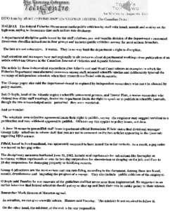 HALIFAX The federal Fisheries Department ranks public criticism by staff with fraud, assault and mutiny on the high seas,saying in documents that such actions rate discharge. A departmental discipline guide issuedby the 