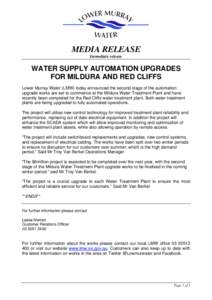 Microsoft Word - Media Release Water Treatment plant automation works[removed]docx