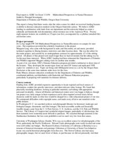 Final report to ADEC for Grant[removed]Multicultural Perspectives in Natural Resources Judith Li, Principal Investigator Department of Fisheries and Wildlife, Oregon State University This report is being filed three week