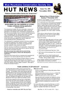 Blue Mountains Conservation Society Inc.  HUT NEWS Issue No. 309 November 2013