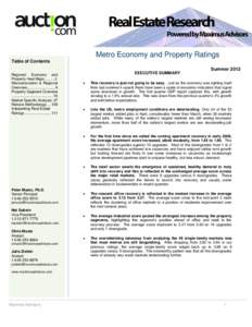 Metro Economy and Property Ratings Table of Contents Summer 2012 Regional Economy and Property Heat Maps……...3 Macroeconomic & Regional