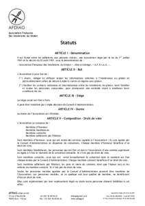 Association Française Des Intolérants Au Gluten Statuts ARTICLE I - Dénomination Il est fondé entre les adhérents aux présents statuts, une Association régie par la loi du 1 er juillet