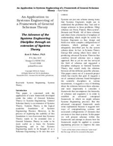 An Application to Systems Engineering of a Framework of General Schemas Theory -- Kent Palmer context. An Application to Systems Engineering of