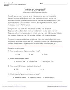 What is Congress?  Information sheet and questions for young learners