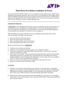 Avid 3rd Party Press Release Guidelines
