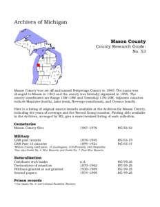 Archives of Michigan  Mason County County Research Guide: No. 53