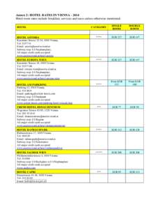 Annex 2: HOTEL RATES IN VIENNAHotel room rates include breakfast, services and taxes unless otherwise mentioned. CATEGORY SINGLE ROOM