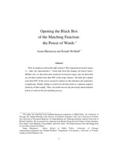 Opening the Black Box of the Matching Function: the Power of Words ∗ Ioana Marinescu and Ronald Wolthoff †  Abstract