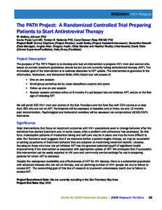 RESEARCH: Gay Men & Men Who Have Sex withRESEARCH: Men & Women General HIV+- Persons  The PATH Project: A Randomized Controlled Trial Preparing