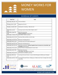 MONEY WORKS FOR WOMEN SCHEDULE OF EVENTS Date/Time  Topic