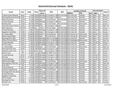 District#14 (Annual Schedule[removed]Event Cost  E-Board Dinner/Meeting