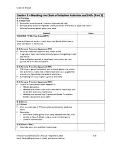 NC DHSR ACLS: Section 3 : Breaking the Chain of Infection Activities and Skills Class Notes