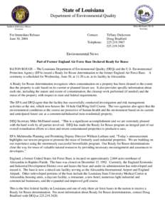 Geography of the United States / Brownfield land / Soil contamination / Reuse / Alexandria /  Louisiana / England Air Force Base / Alexandria International Airport / Rapides Parish /  Louisiana / Louisiana / Alexandria /  Louisiana metropolitan area / Town and country planning in the United Kingdom