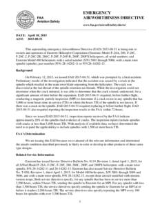 Helicopter / F28 / Exposure at default / Spindle apparatus / Airworthiness Directive / Transport / Aviation / Enstrom Helicopter Corporation / Emergency airworthiness directive