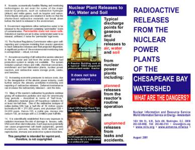 8. Accurate, economically-feasible filtering and monitoring technologies do not exist for some of the major reactor by-products, such as radioactive hydrogen (tritium) and noble gases, such as krypton and xenon. Some liq