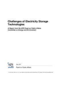 Challenges of Electricity Storage Technologies A Report from the APS Panel on Public Affairs