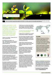 SUSTAINABILITY AS A CULTURE  Nowhere is New Zealand’s clean, green image more passionately preserved than on the vineyard—hence the almost universal adoption of the Sustainable Winegrowing New Zealand program. In 