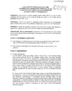 LUNA COUNTY ORDINANCE N0[removed]AN ORDINANCE PROllBITING DISPOSAL OF ALL WASTE IN LUNA COUNTY BY NON-RESIDENTS AND DECLARING AN EMERGENCY WHEREAS, Luna County is granted authority under NMSA §§[removed]et seq. to enact