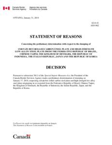 Preliminary Determination - Statement of Reasons