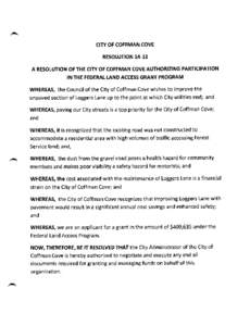 CITY OF COFFMAN COVE RESOLUTION[removed]A RESOLUTION OF THE CITY OF COFFMAN COVE AUTHORIZING PARTICIPATION IN THE FEDERAL LAND ACCESS GRANT PROGRAM
