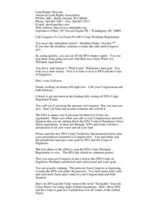Land Rights Network American Land Rights Association PO Box 400 – Battle Ground, WA[removed]Phone: [removed] – Fax: [removed]E-mail: [removed] Web Address: http://www.landrights.org
