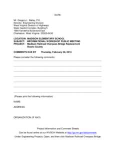 DATE: Mr. Gregory L. Bailey, P.E. Director, Engineering Division West Virginia Division of Highways State Capitol Complex, Building[removed]Kanawha Boulevard East