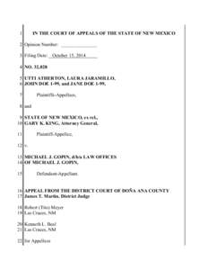 1  IN THE COURT OF APPEALS OF THE STATE OF NEW MEXICO 2 Opinion Number: _______________ 3 Filing Date: October 15, 2014
