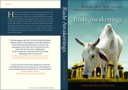 BUDDHISM  “Armchair pilgrims take note! This book will provide blisters, backaches, frights, absurd laughter, and all-night meditation. Result? Exhaustion tinged with grace. In the age of the pop-epiphany, Rude Awakeni