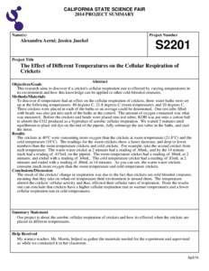 CALIFORNIA STATE SCIENCE FAIR 2014 PROJECT SUMMARY Name(s)  Alexandra Aerni; Jessica Jaeckel