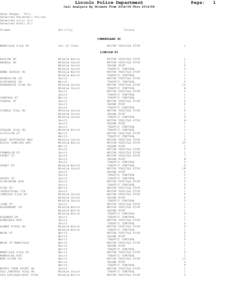 Lincoln Police Department  Page: Call Analysis By Streets From[removed]Thru[removed]Date Range: Thru