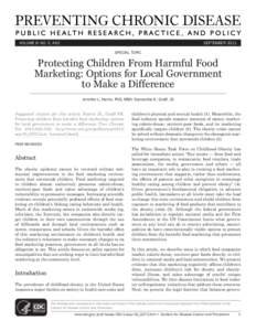 VOLUME 8: NO. 5, A92  SEPTEMBER 2011 SPECIAL TOPIC  Protecting Children From Harmful Food