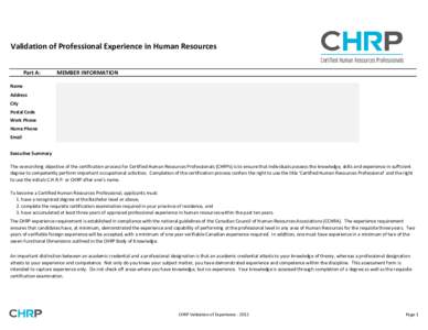 Validation of Professional Experience in Human Resources Part A: MEMBER INFORMATION  Name