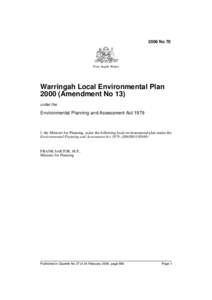 2006 No 70  New South Wales Warringah Local Environmental Plan[removed]Amendment No 13)