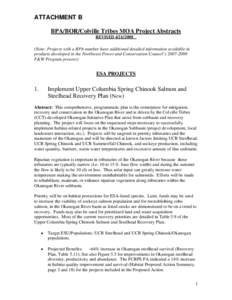 ATTACHMENT B BPA/BOR/Colville Tribes MOA Project Abstracts REVISED[removed]Note: Projects with a BPA number have additional detailed information available in products developed in the Northwest Power and Conservation