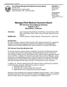 Edmund G. Brown Jr., Governor  The California Managed Risk Medical Insurance Board PO Box 2769 Sacramento, CA[removed][removed]FAX: ([removed]