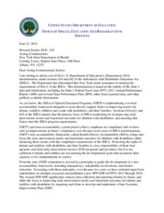 Office of Special Education and Rehabilitative Services (OSEP) Part C Annual Determination 2013 Letter to Acting Commissioner Zucker from the U.S Department of Education