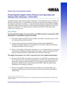 Projecting the Supply of Non-Primary Care Specialty and Subspecialty Clinicians: [removed]