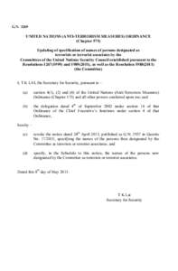 G.NUNITED NATIONS (ANTI-TERRORISM MEASURES) ORDINANCE (Chapter 575) Updating of specification of names of persons designated as terrorists or terrorist associates by the