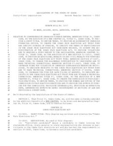 LEGISLATURE OF THE STATE OF IDAHO Sixty-first Legislature Second Regular Session[removed]IN THE SENATE SENATE BILL NO[removed]BY WERK, BILYEU, BOCK, LEFAVOUR, SCHMIDT