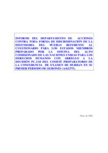 INFORME DEL DEPARTAMENTO DE  ACCIONES CONTRA TODA FORMA DE DISCRIMINACIN DE LA DEFENSORIA DEL PUEBLO REFERENTE AL CUESTIONARI