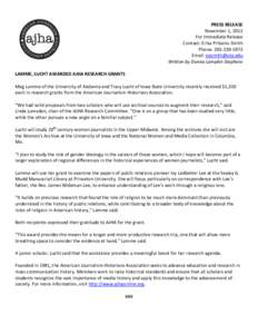 PRESS RELEASE November 1, 2012 For Immediate Release Contact: Erika Pribanic-Smith Phone: [removed]Email: [removed]