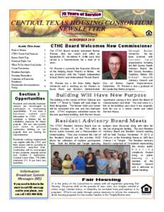 CENTRAL TEXAS HOUSING CONSORTIUM NEWSLETTER www.centexhousing.org NOVEMBER 2013