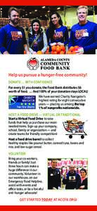 Help us pursue a hunger-free community! DONATE … WITH CONFIDENCE For every $1 you donate, the Food Bank distributes $6 worth of food. … And 100% of your donation stays LOCAL! We have earned Charity Navigator’s high