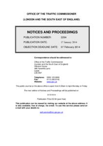 OFFICE OF THE TRAFFIC COMMISSIONER (LONDON AND THE SOUTH EAST OF ENGLAND) NOTICES AND PROCEEDINGS PUBLICATION NUMBER: