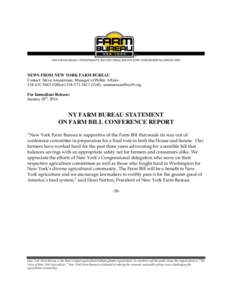 NEWS FROM NEW YORK FARM BUREAU Contact: Steve Ammerman, Manager of Public AffairsOfficeCell),  For Immediate Release: January 28th, 2014