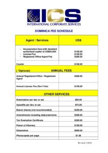 DOMINICA FEE SCHEDULE Agent / Services - US$